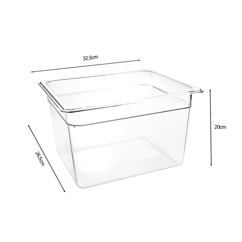 200mm Clear Polycarbonate GN Pan 1/2 32.5x26.5x20cm Dishwasher Safe Bundle of 6