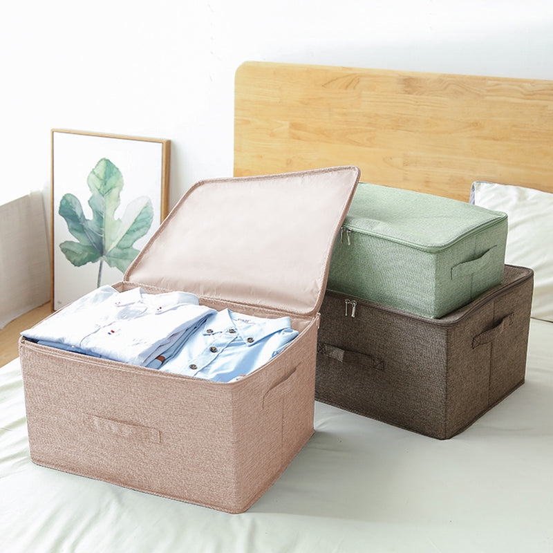 Beige Large Foldable Double Zipper Storage Box Moisture Proof Clothes Basket