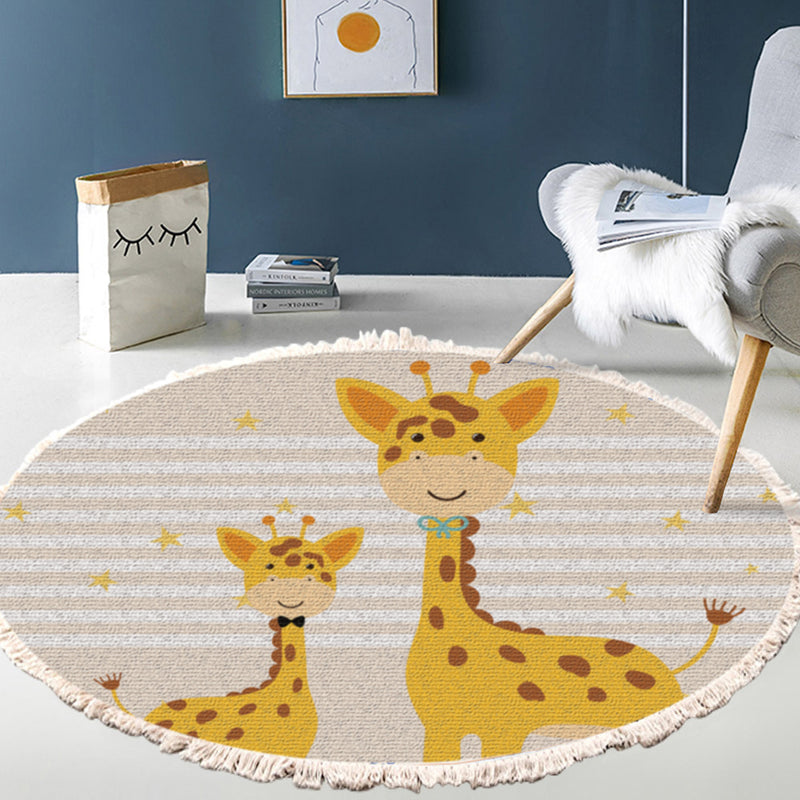 120cm Round Polyester Area Rug Cartoon Animal Non Slip Ultra Soft Multicolor
