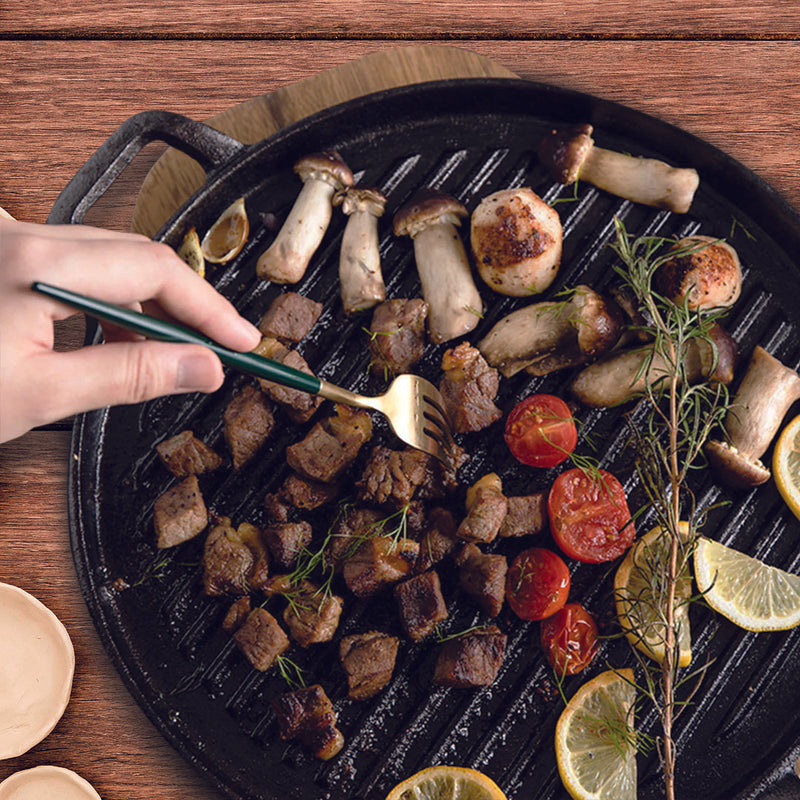 Cast Iron Ribbed Skillet 28cm Preseasoned Nonstick Induction Oven Safe