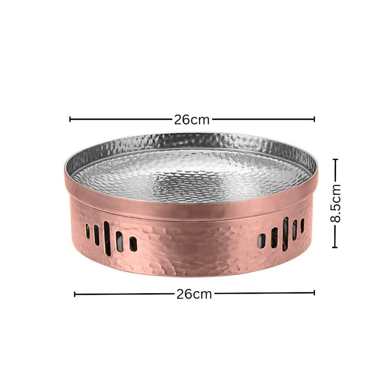 26cm Stainless Steel Insulated Dry Pot Hammered Texture Rose Pink