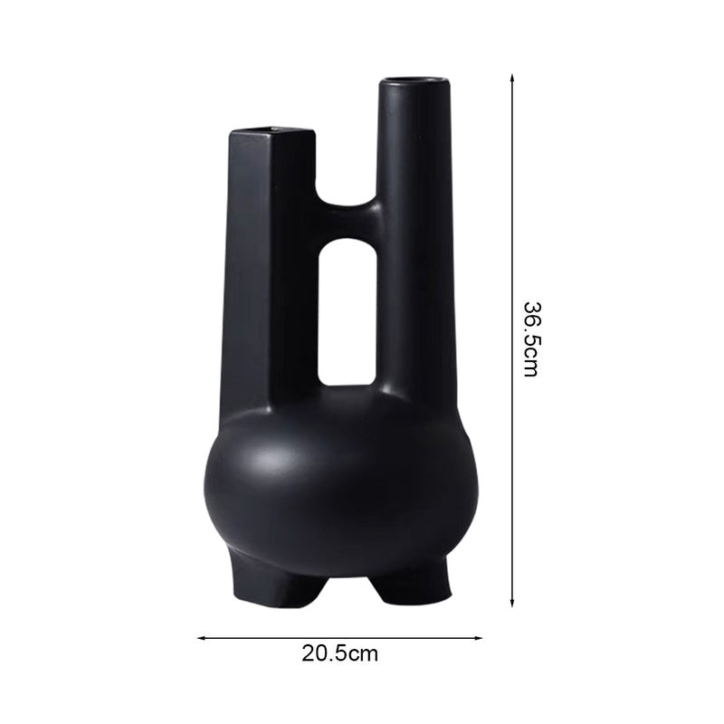 2X Ceramic Geometric Double Tube Vase 20.5x36.5Cm Matte White