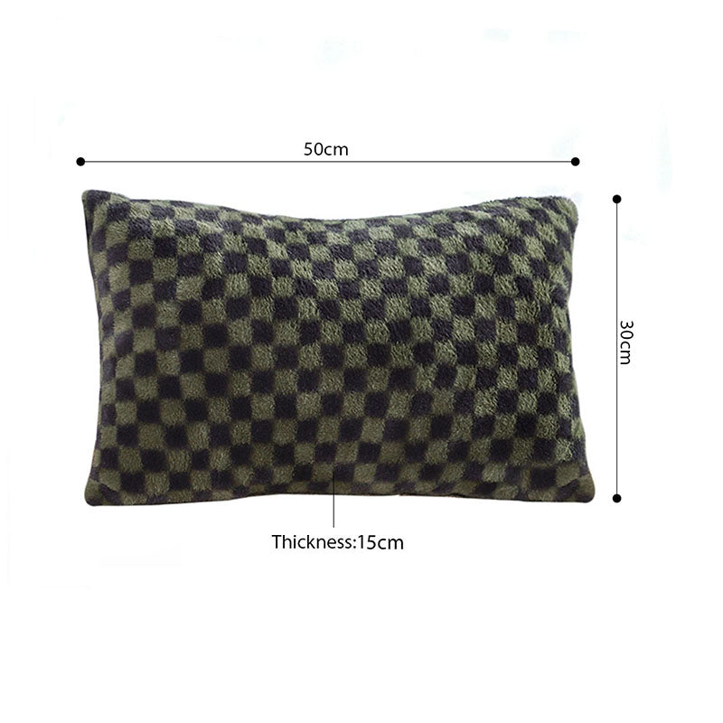 2X Dark Green Velvet Checkered Lumbar Throw Pillow 30x50cm Plush Cushion