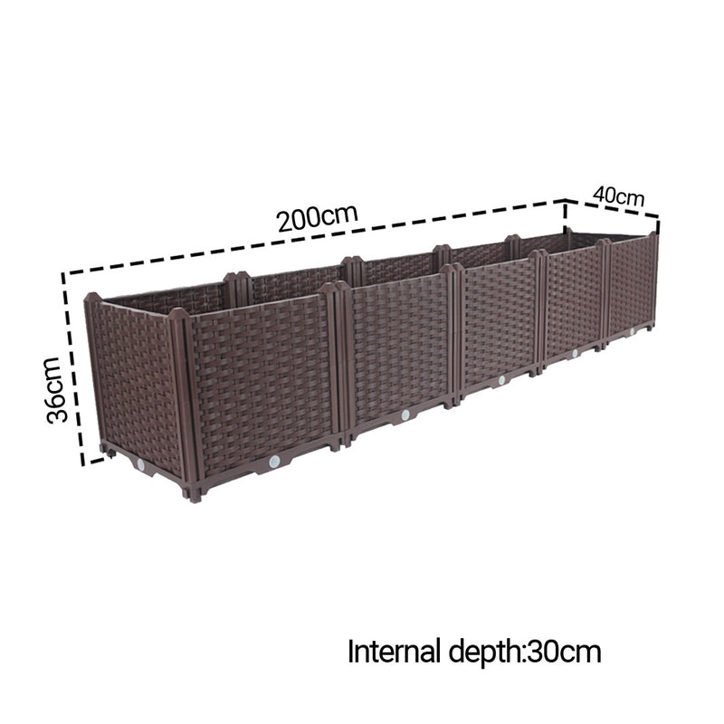 2X 200cm Raised Garden Bed Polypropylene Self Watering 30cm Deep Dark Brown