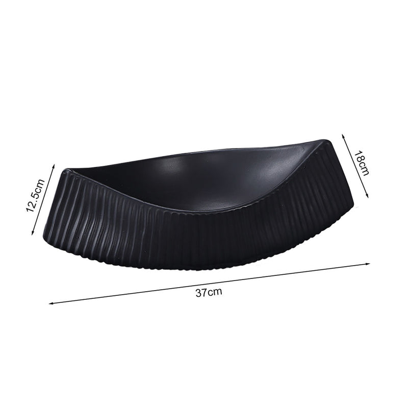 Boat Shaped Ceramic Serving Plate 37x18x12.5cm Black Handmade