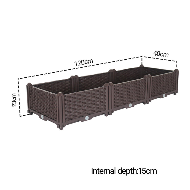 2X 120cm Raised Planter Box Plastic Self Watering Rectangular Outdoor Dark Brown