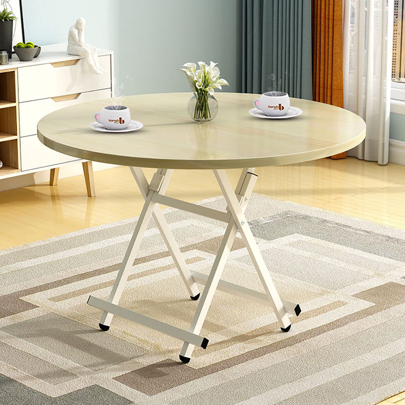 2X Maple Grain Round Dining Table Mdf Top Aluminum Legs 60cm Space Saving