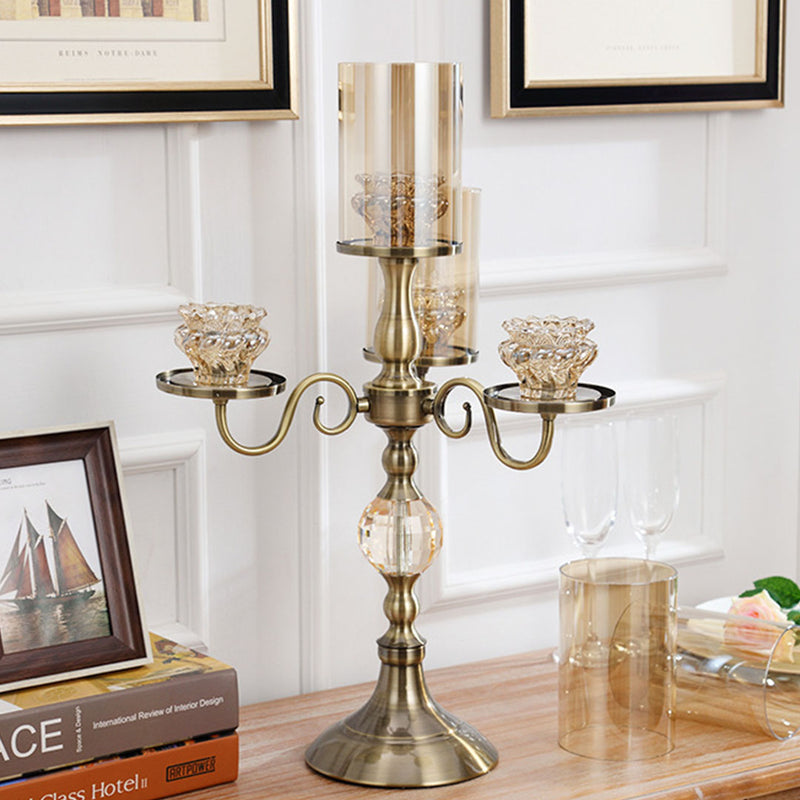 58cm 4-Slots Iron Glass Candlestick Candle Holder Bronze Home Decor Centerpiece