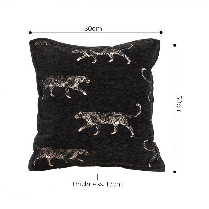 Throw Pillow Polyester Cotton 50x50x18cm Embroidered Panther Black