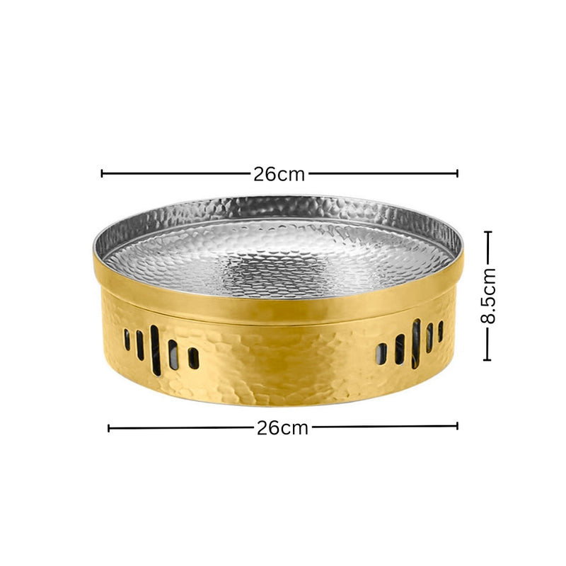 26cm Stainless Steel Dry Pot Hammered Texture Gold Nonstick Interior