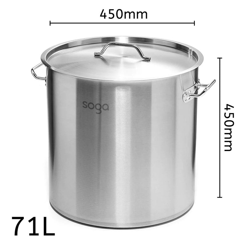 Stock Pot Stainless Steel 71L Commercial Grade 18/10 Sandwich Bottom Induction