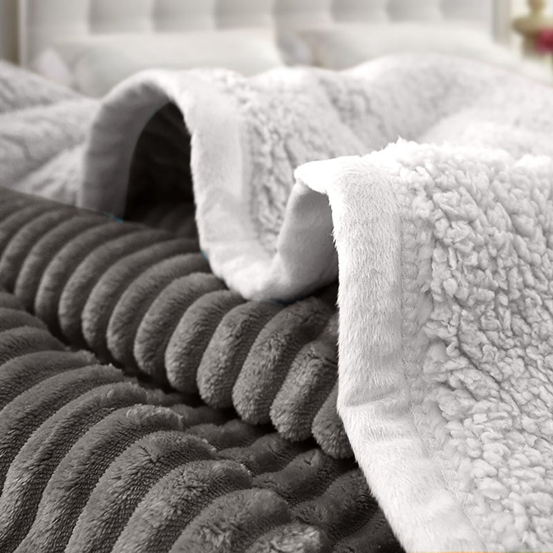 Grey Double Sided Flannel Blanket Warm Cozy Thick Fleece Bed Sofa Coverlet