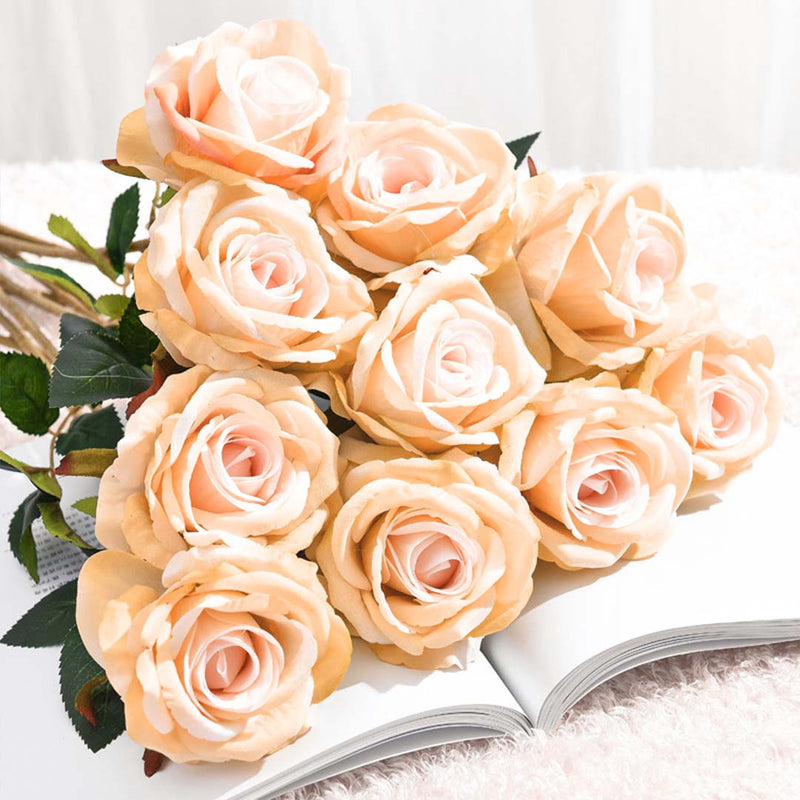 5pcs Artificial Real Touch Silk Roses Bouquet 6.5cm x 52cm Red Table Decor