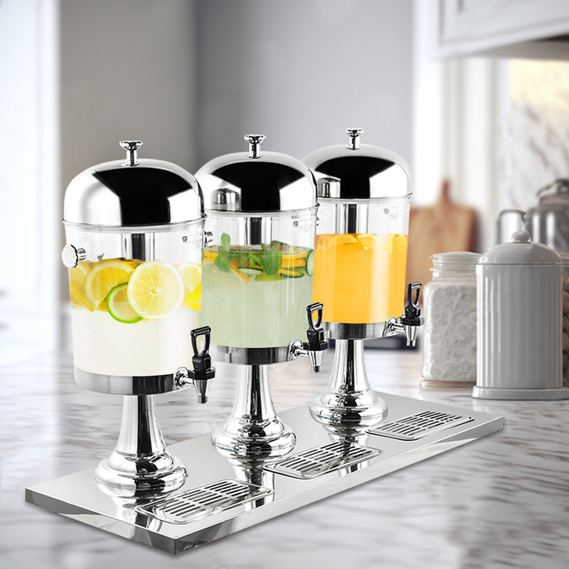 Triple Head 24L Stainless Steel Transparent Beverage Dispenser Silver Commercial