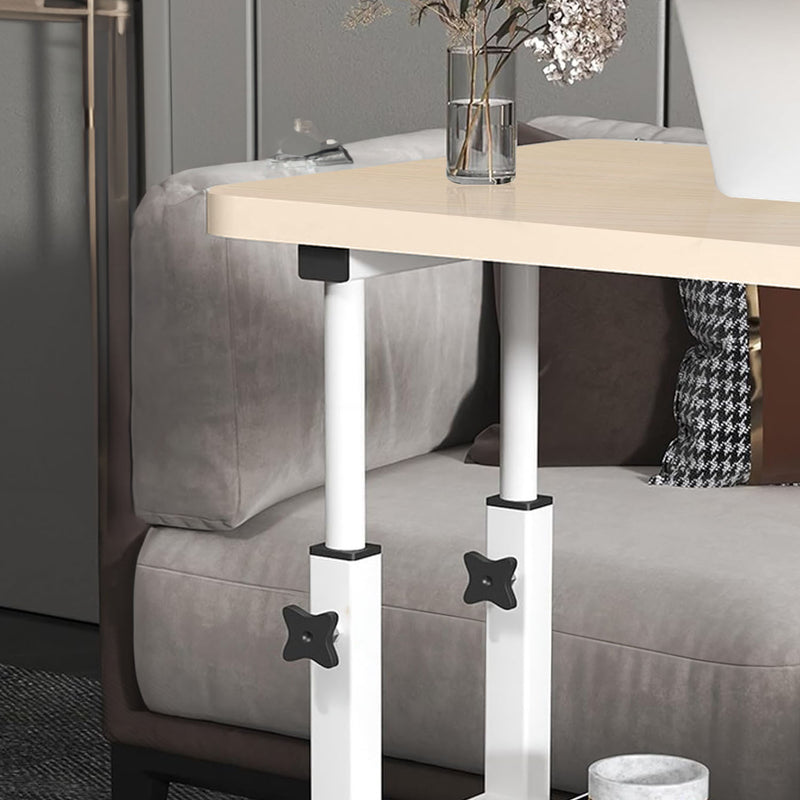 2X 40x80cm White Maple Bedside Table Portable With Wheels White Metal Frame