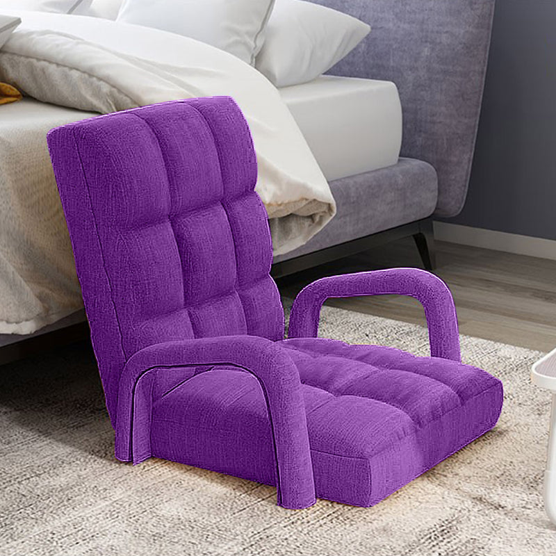 Foldable Purple Floor Lounge Recliner Chair Linen Adjustable 5 Positions