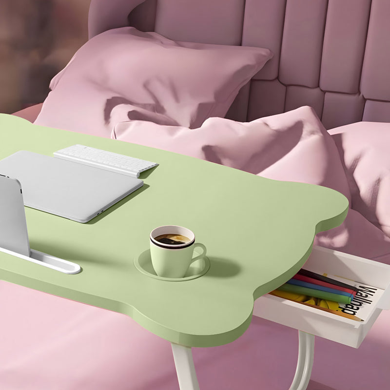 Green Portable Bed Desk Adjustable Folding Table with Drawer Cup Holder