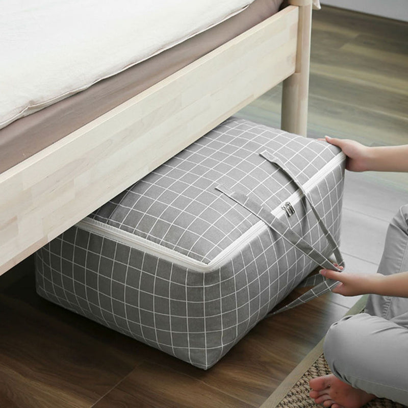 Grey Plaid Large Travel Storage Bag Double Zipper Foldable Organizer 60cm