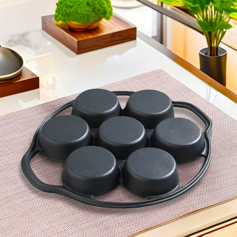 32cm Cast Iron Takoyaki Pan 7 Hole Non Stick Grill Mold Multipurpose Cooking