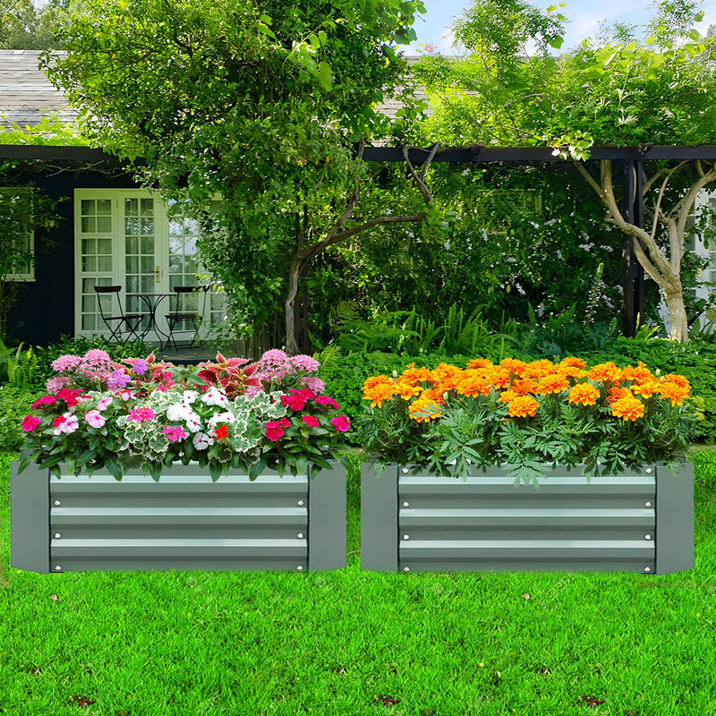 2X Raised Garden Bed 120X90X30cm Galvanized Iron Rectangular Green Outdoor