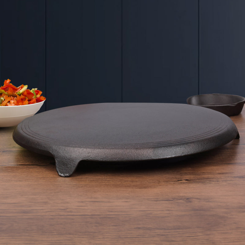 2X 33CM Reversible Cast Iron Crepe Pan Pre-Seasoned Nonstick Black Camping