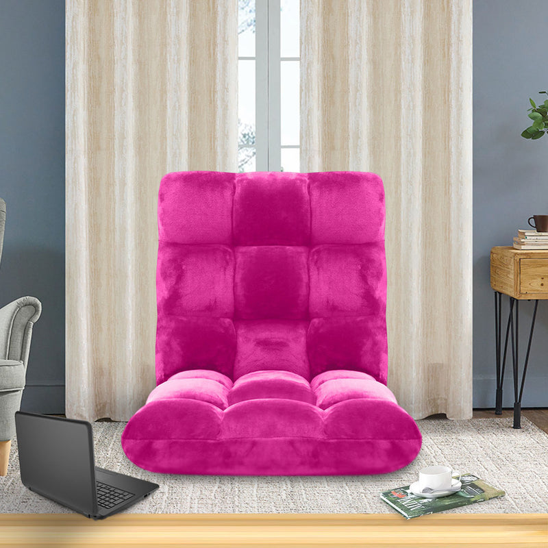 2X Folding Floor Recliner Cushion Plush Memory Foam Pink 108x53x10cm 6 Positions