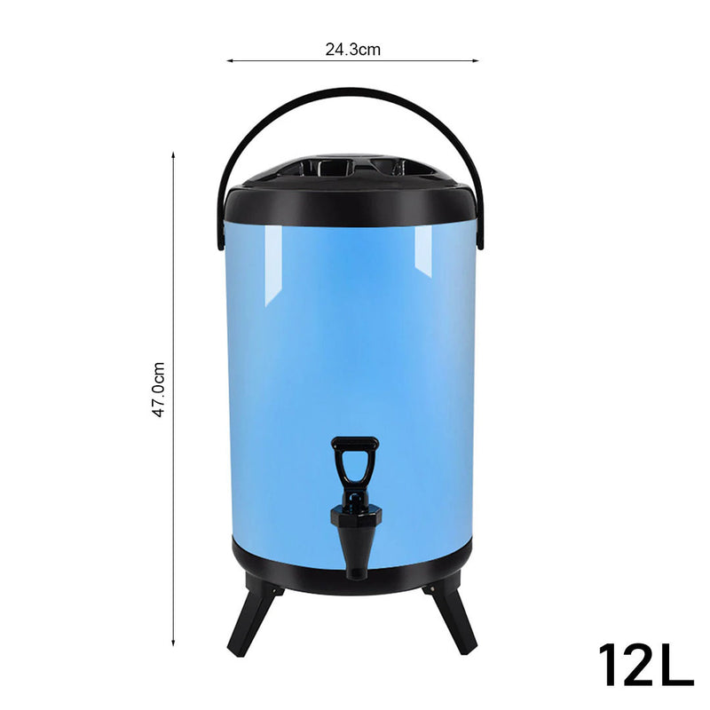 4X 12L Stainless Steel Insulated Milk Tea Beverage Dispenser With Faucet Blue