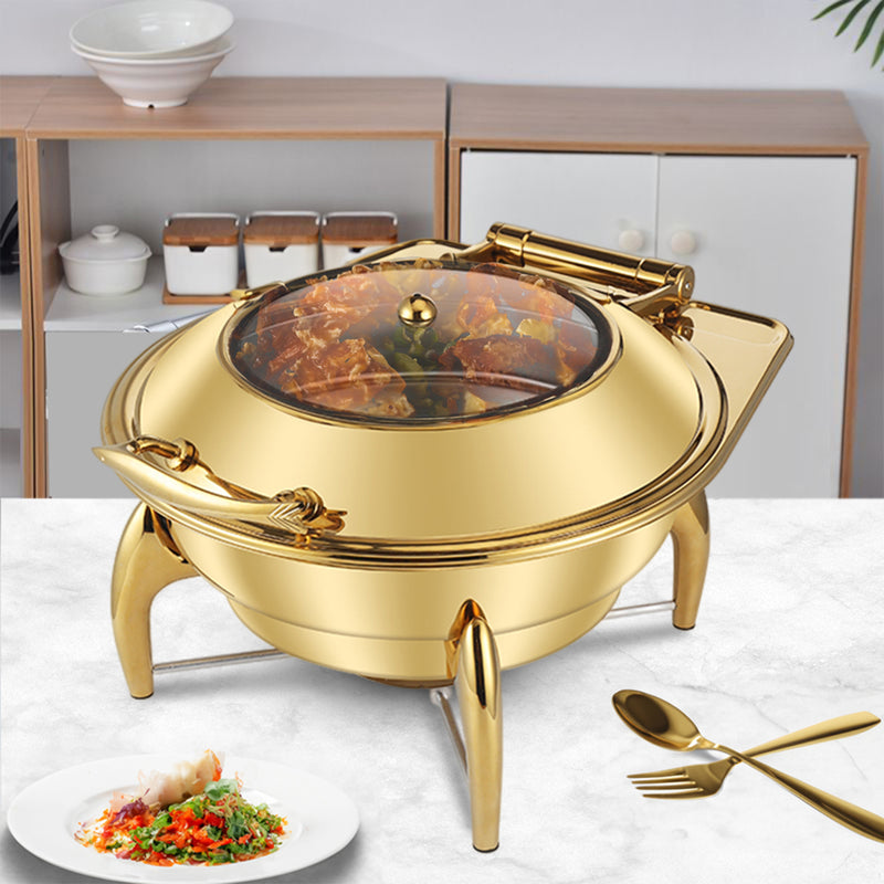 2X Gold Plated Stainless Steel Round Chafing Dish 6L With Lid