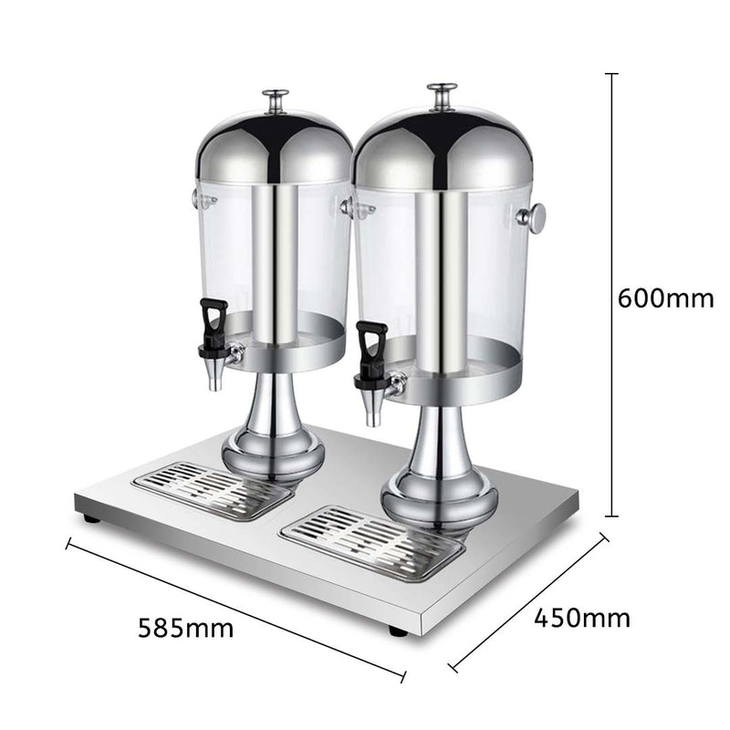 2X 8L Stainless Steel Beverage Dispenser Dual Server With Ice Tube Mirror Finish