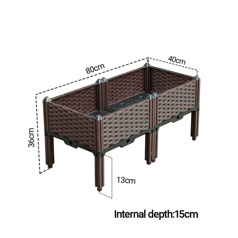 80cm Raised Planter Box Rectangular Plastic Self Watering Dark Brown With Legs