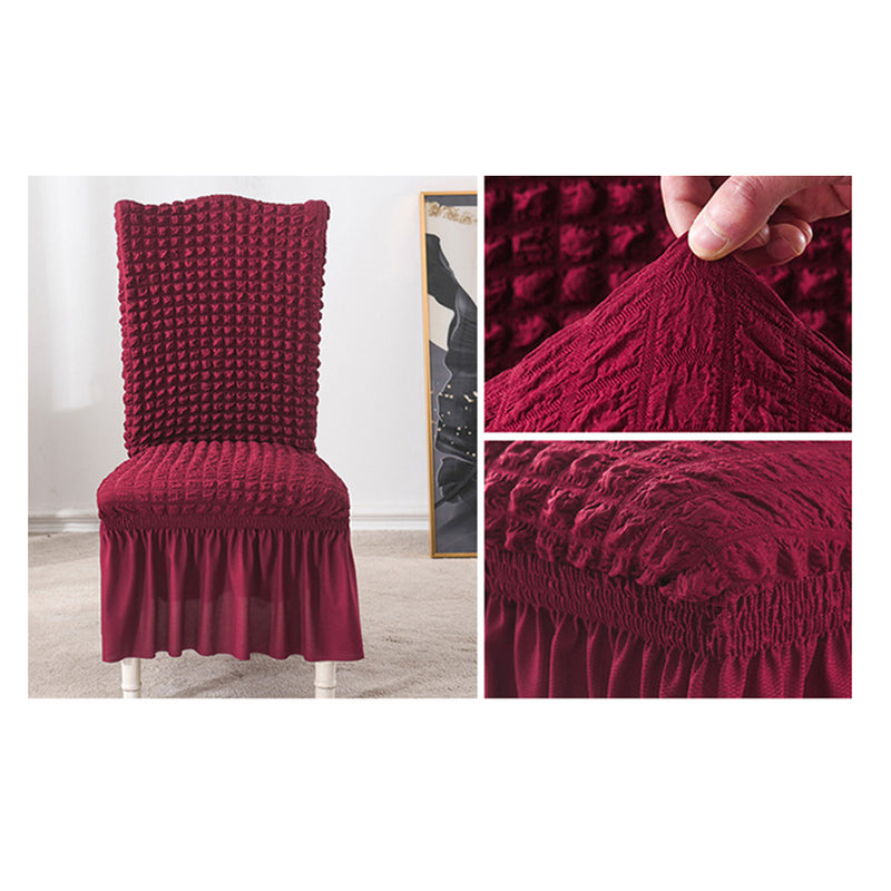 2X Burgundy Polyester Stretch Chair Covers With Ruffle Skirt Seat Protectors