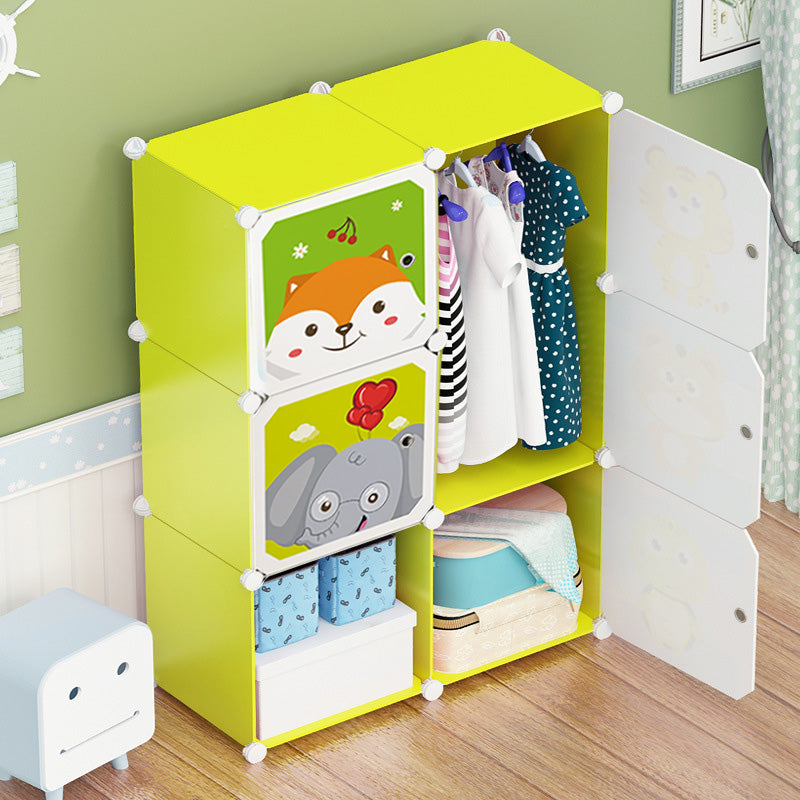 6 Cubes Portable Wardrobe Plastic Modular Storage Organizer Green 75x37x110.5cm