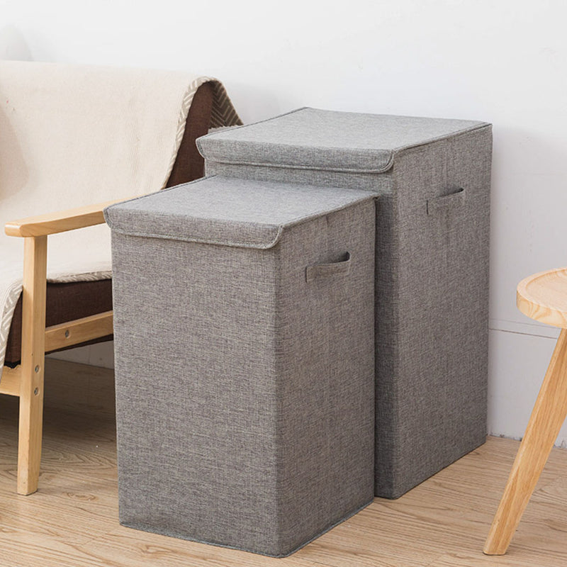 Medium Grey Canvas Collapsible Laundry Hamper Storage Box Foldable Basket
