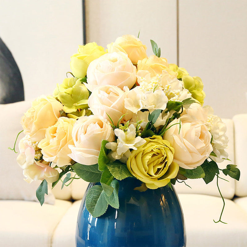 3pcs Artificial Silk Rose Bouquet 15 Heads White Wedding Decor 50cm 45cm