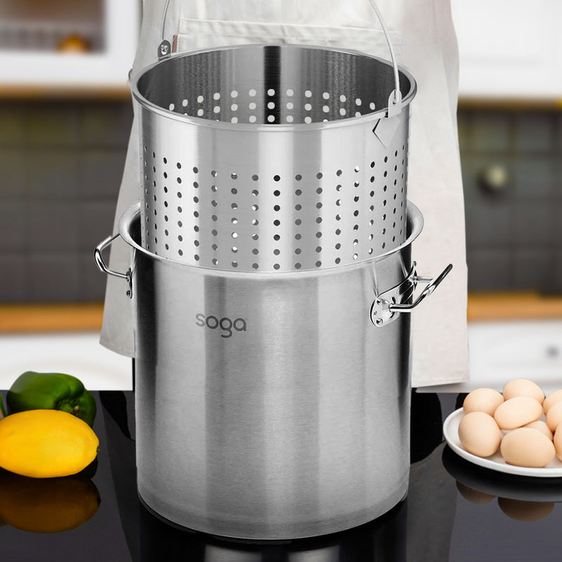130L Stainless Steel Stockpot With 98L Pasta Insert Heavy Duty For Cooking
