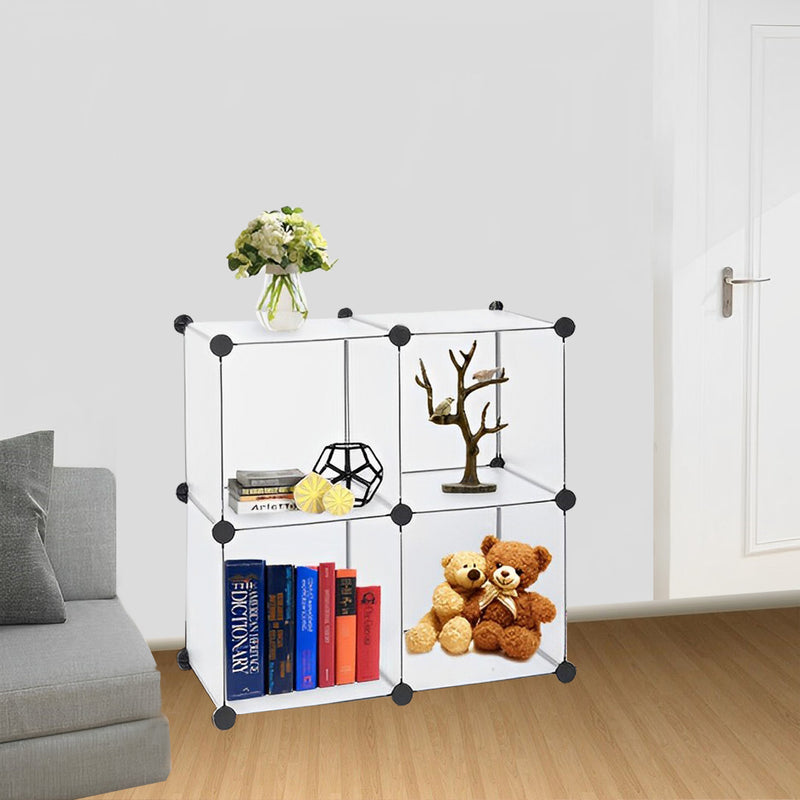 2X Transparent 4-Cube Shelf Box Portable DIY Plastic Modular Closet Organiser