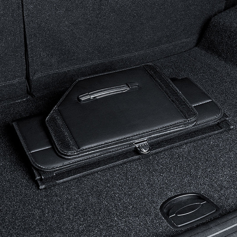 Leather Car Boot Organizer Box Foldable Portable Storage With Lock Black Small