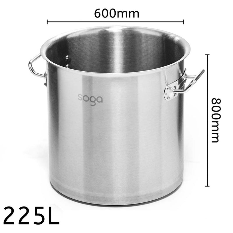 Stock Pot 225L 18/10 Stainless Steel Thick Sandwich Bottom Induction Ready