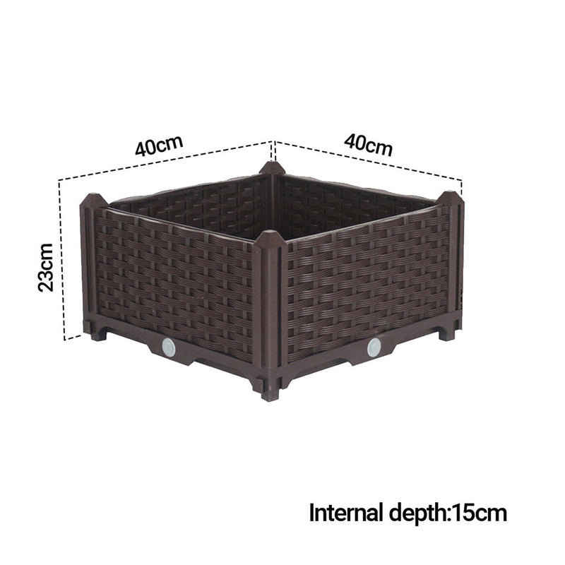 Raised Planter Box 40cm Square Plastic Garden Bed Self Watering Dark Brown