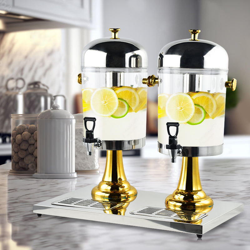 Dual 16L Commercial Stainless Steel ABS Transparent Beverage Dispenser Gold Silver