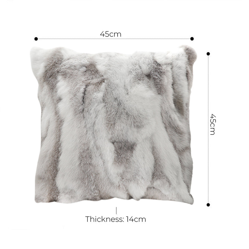 45cm Rabbit Fur Throw Pillow Floral Gray Square Plush Cozy Decorative