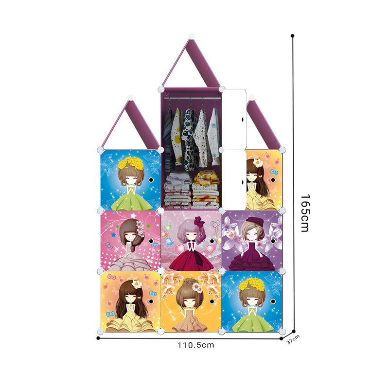 10 Cubes Portable Wardrobe Plastic 110.5x37x165cm Pink Princess