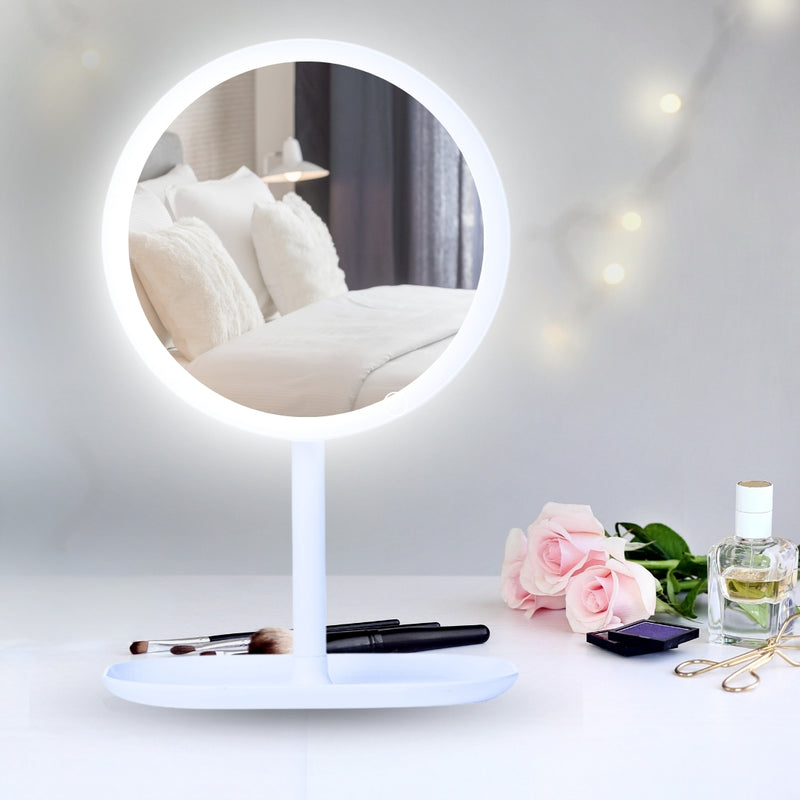 26cm Round White Led Vanity Makeup Table Mirror 5x Magnification Usb Powered
