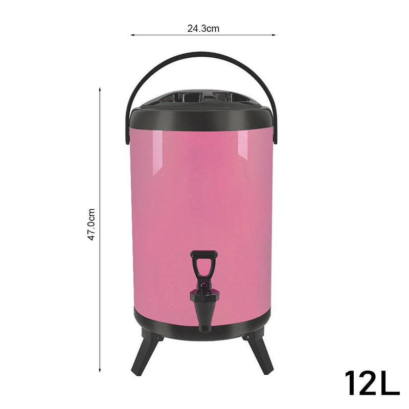 8X 12L Stainless Steel Insulated Milk Tea Dispenser With Faucet Pink