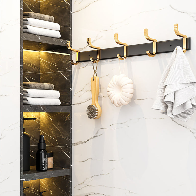 Wall Mounted Aluminum Towel Rack 41cm Space Saving with Hooks Black and Gold