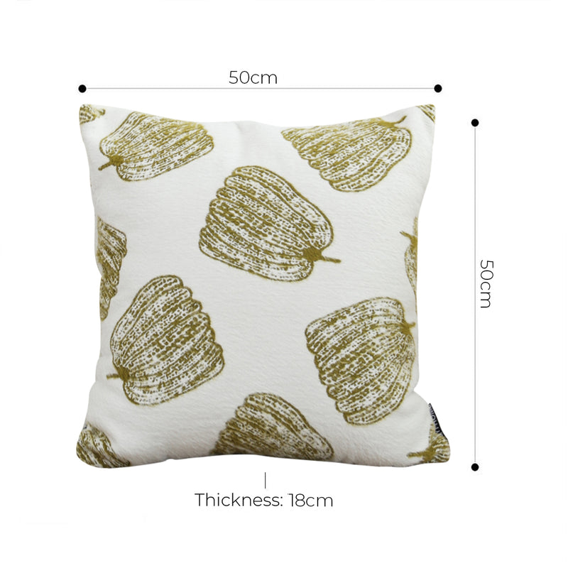 Throw Pillow 50x50x18cm Polyester Cotton Pumpkin Print White Olive Green