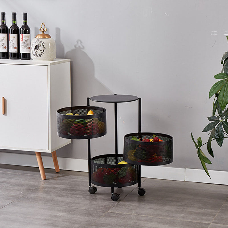 3 Tier Carbon Steel Rotating Kitchen Cart With Caster Wheels Black 60cm