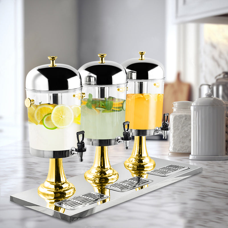 Triple Head 24L Stainless Steel Beverage Dispenser Transparent Gold Commercial