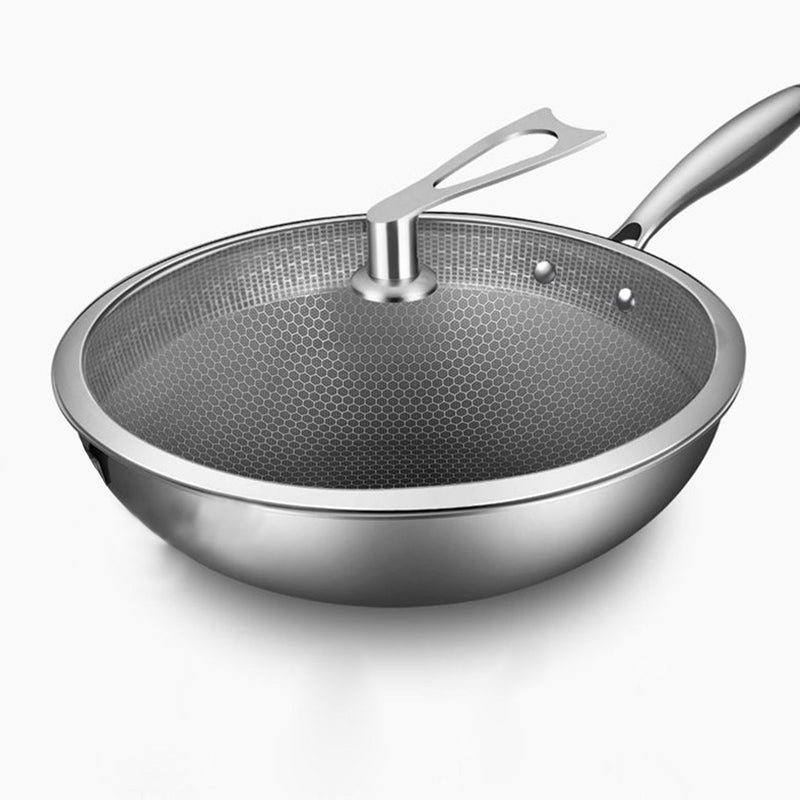 32cm 304 Stainless Tri Ply Frying Pan Textured Non Stick Glass Lid Induction