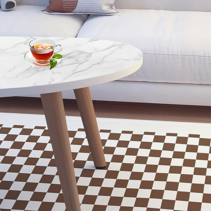 2X White Stone Pattern Nordic Coffee Table Modern Design 80x40cm Wood Legs